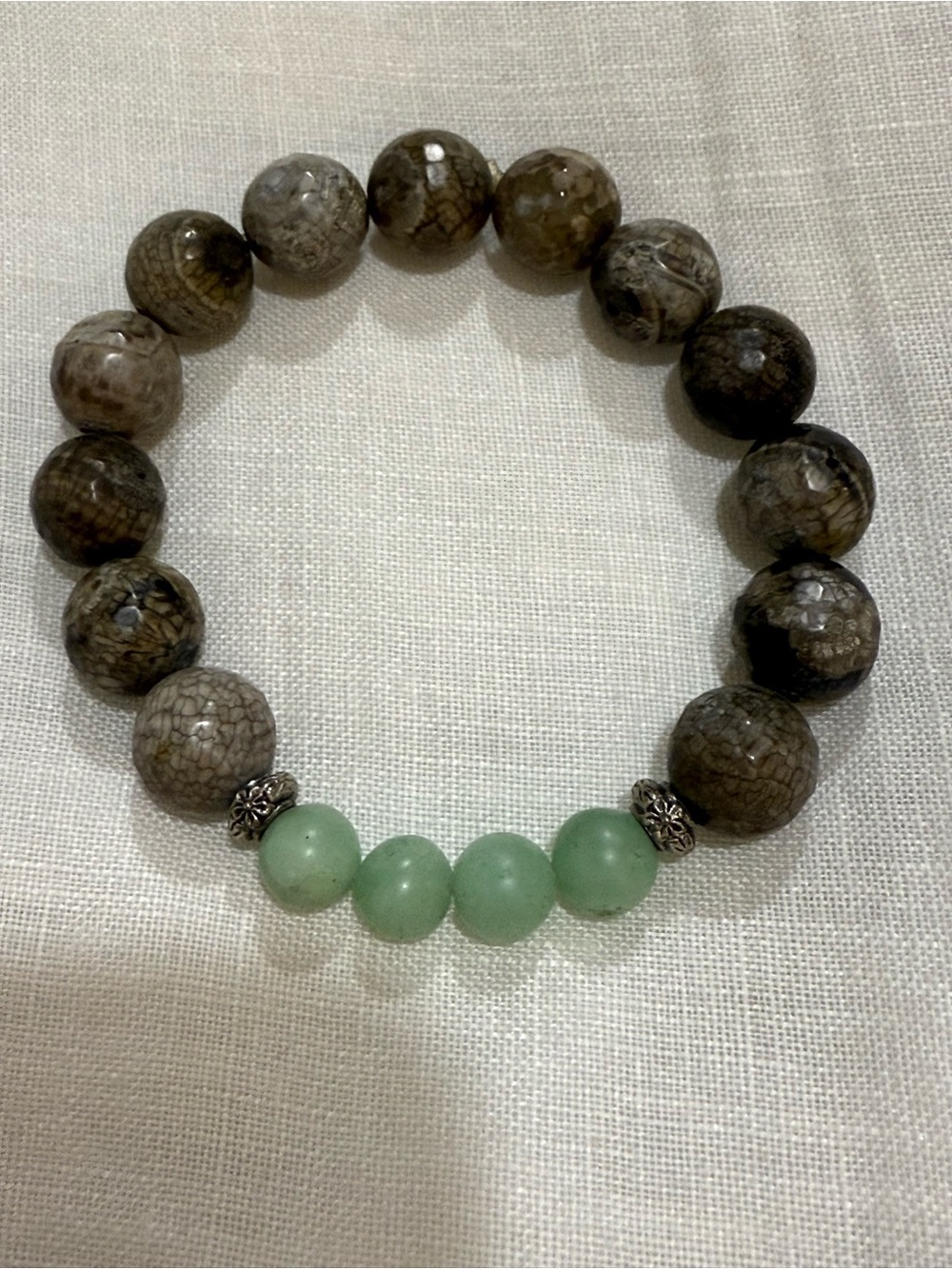 Matte Green and Brown Beaded Stretch Bracelet